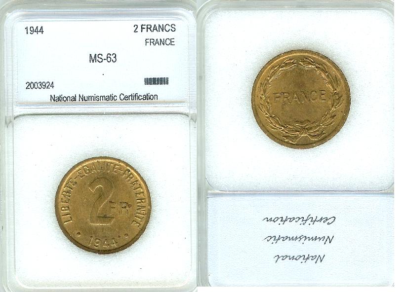 2 Francs 1944 Unc